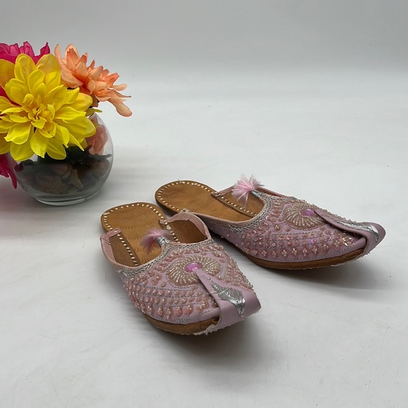 Khussa Beaded Slipper Light Pink with tassel Size Women's 9. BNFL2701 - Picture 3 of 6